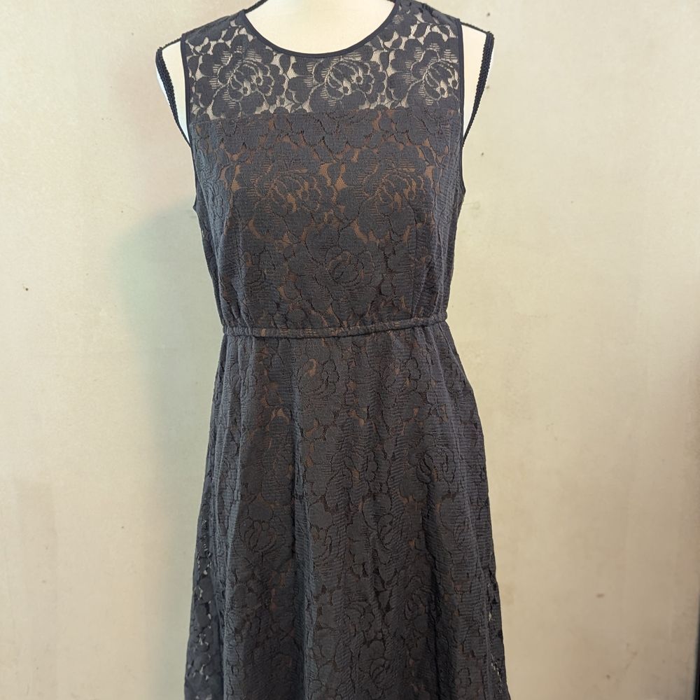 Fossil Charcoal Floral Lace Midi Dress
